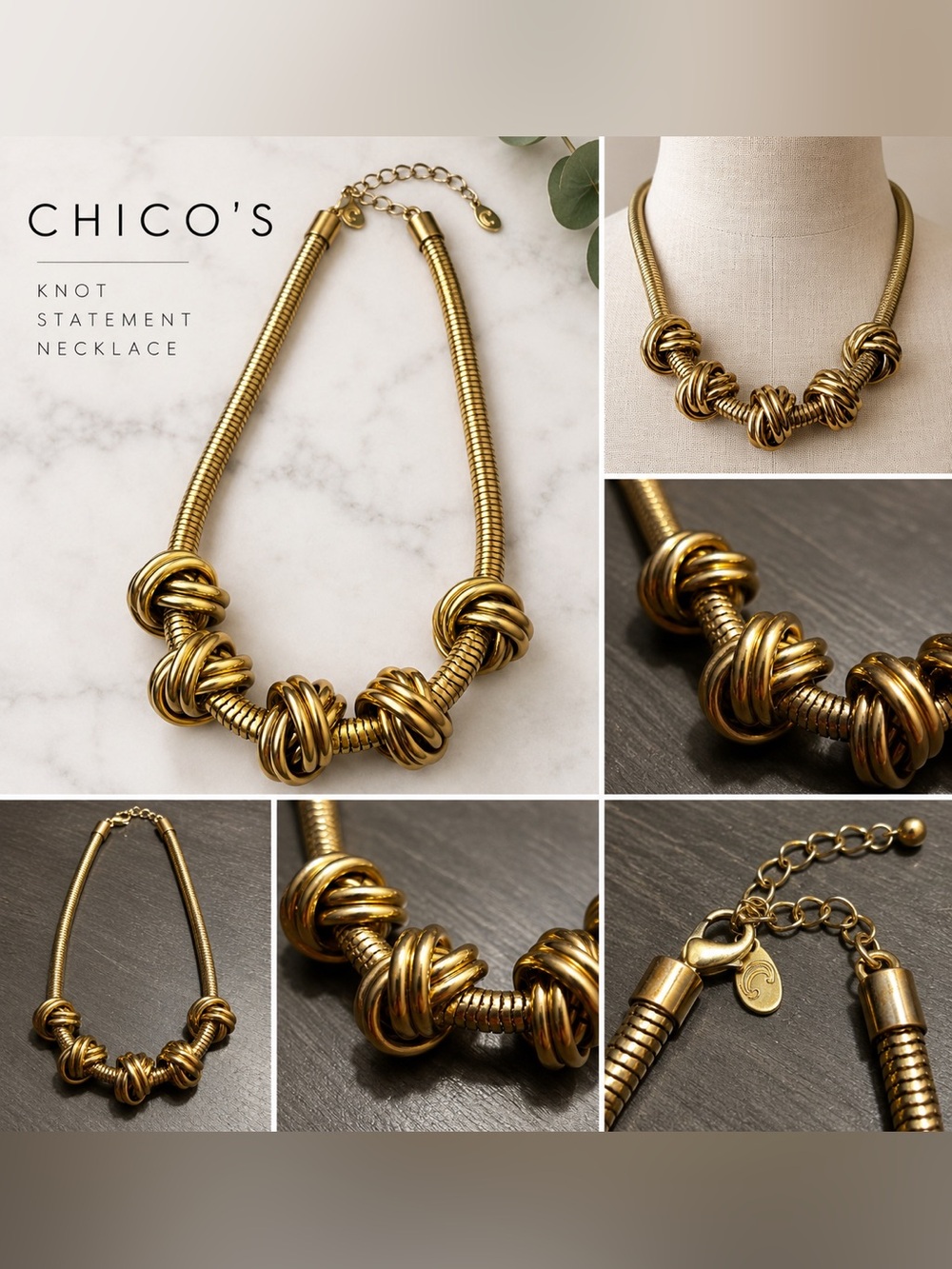 Chico's Gold Knot Statement Necklace
